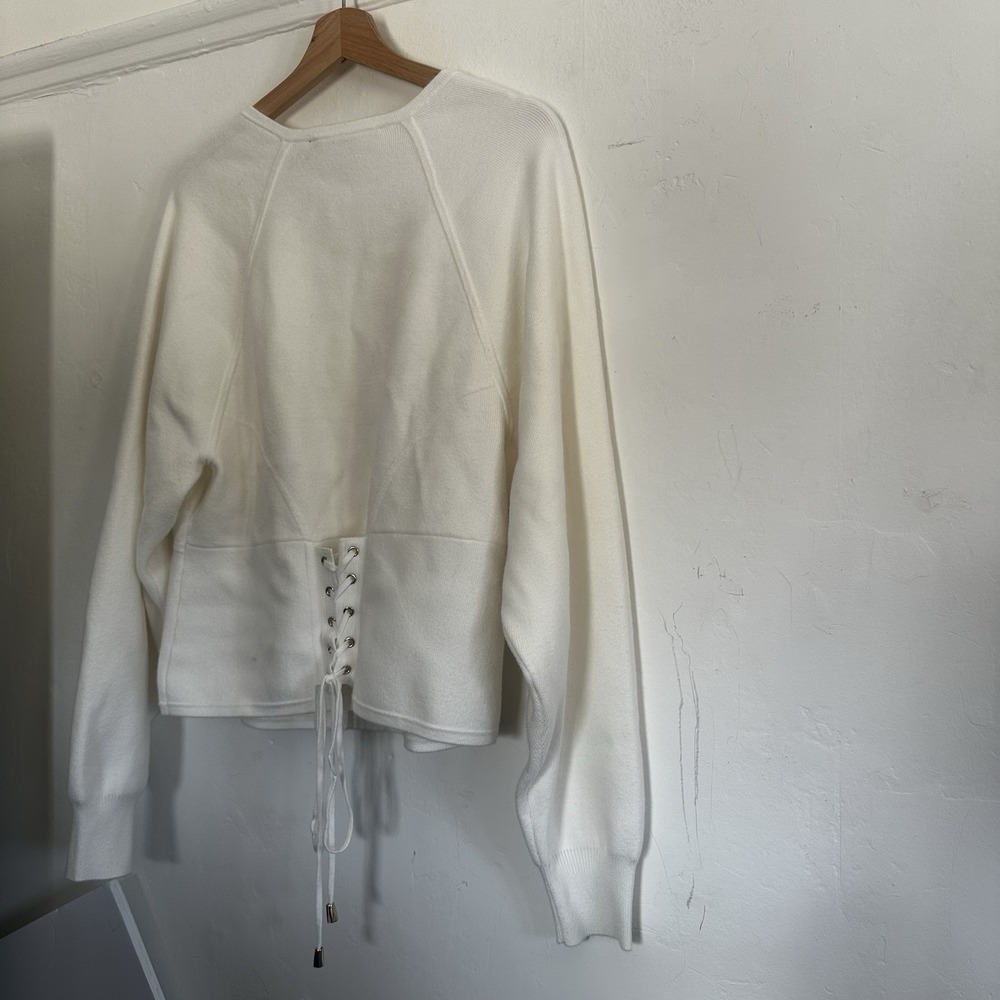 White House Black Market Cardigan Sweater NWT‎ Style Corset Detail White XL $165 - Picture 8 of 13